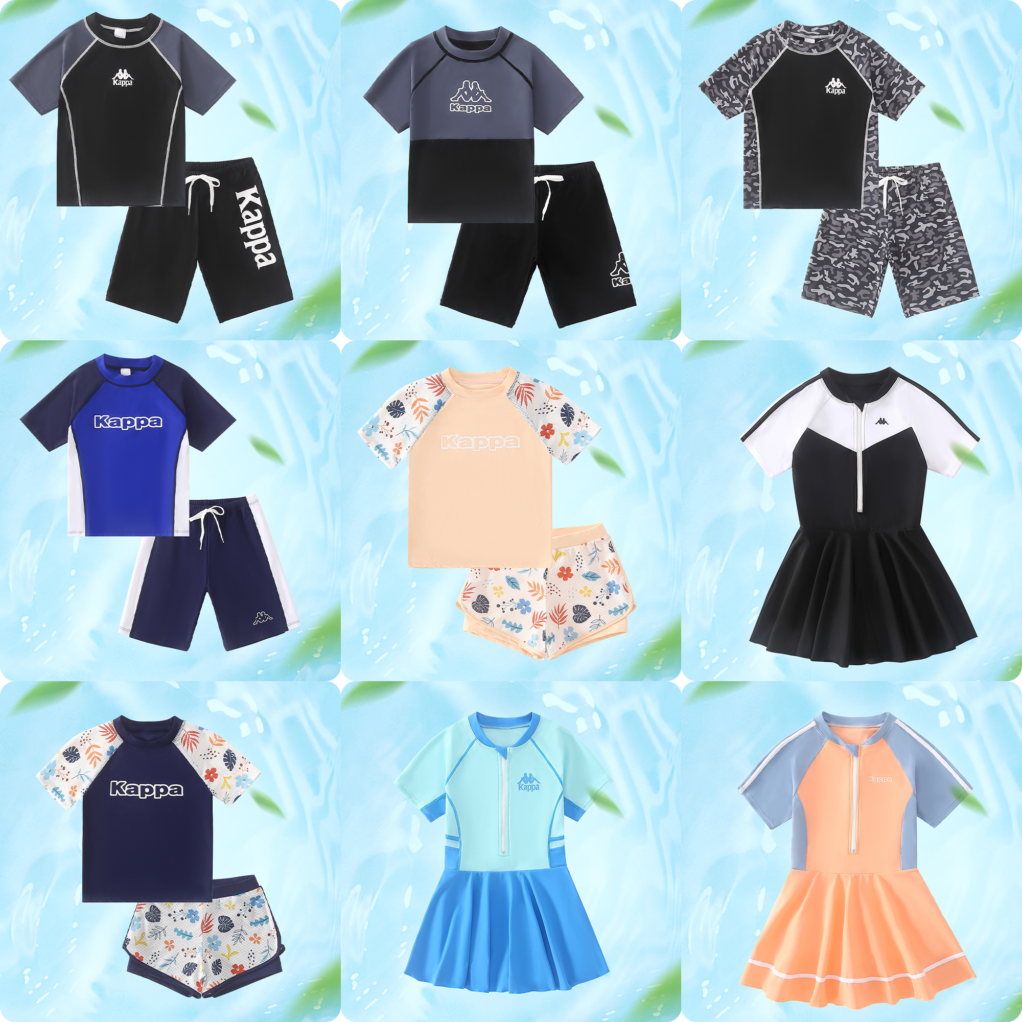 【万达专享】kappa kids卡帕中大童分体泳衣女童时尚游泳套装游泳衣