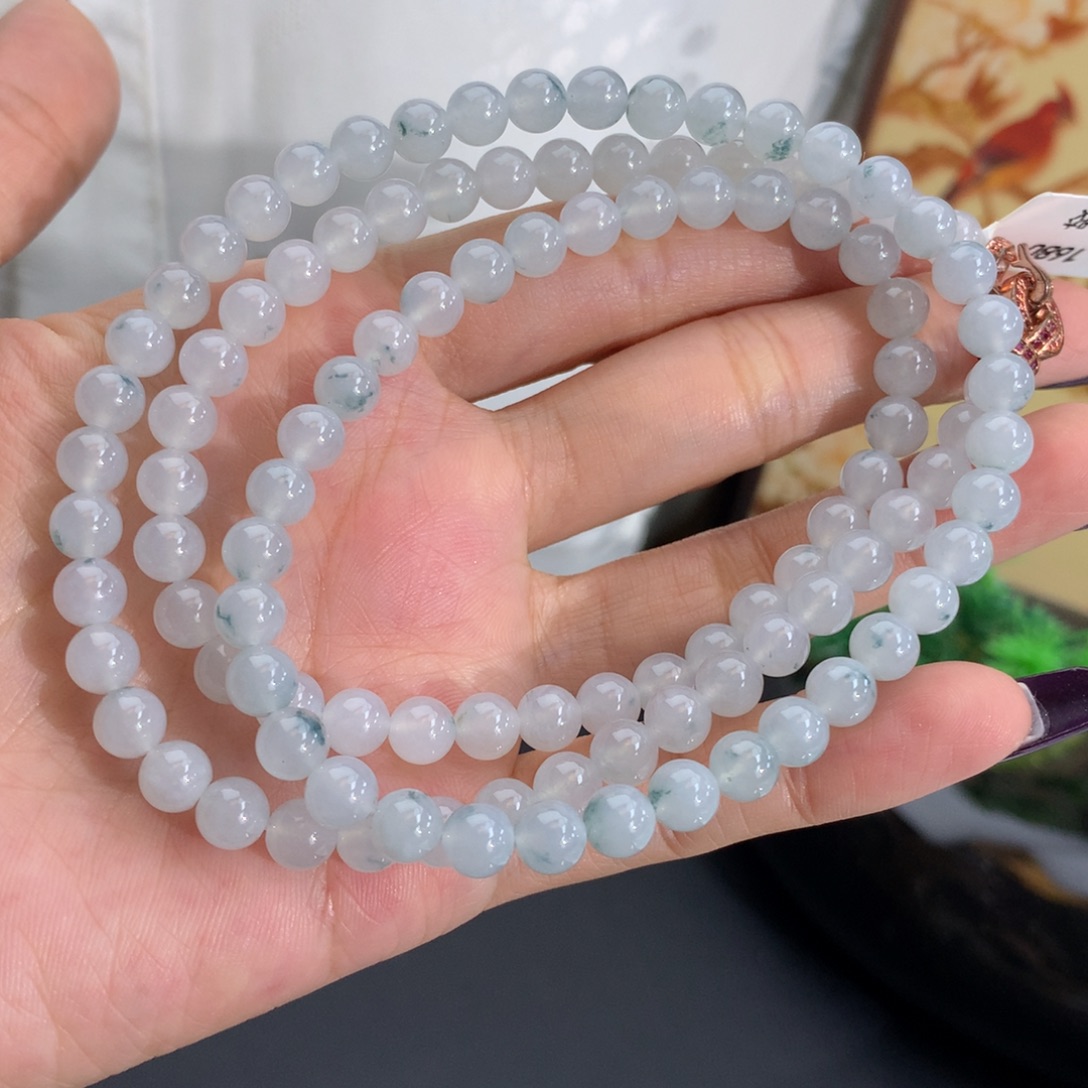 翡翠未镶嵌手串卡6冰胶蓝飘花项链