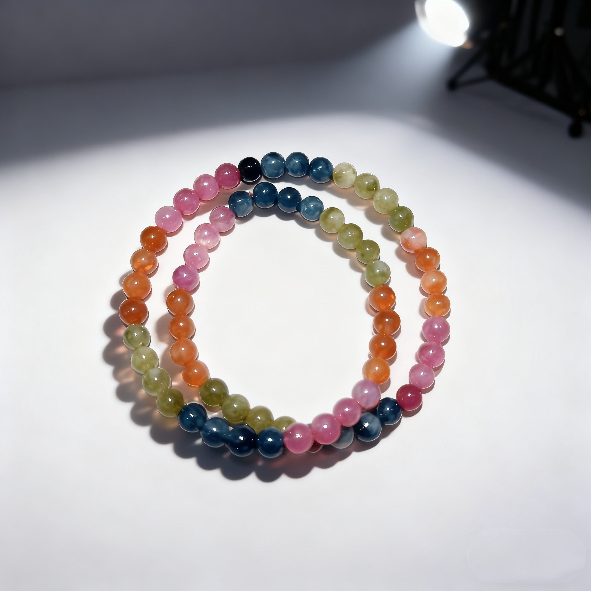 V59碧玺彩色圆珠手串6mm双圈（随机礼盒）Z