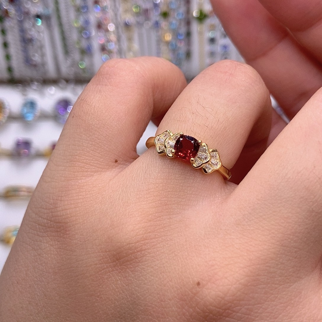 石榴石戒指银S925镶嵌