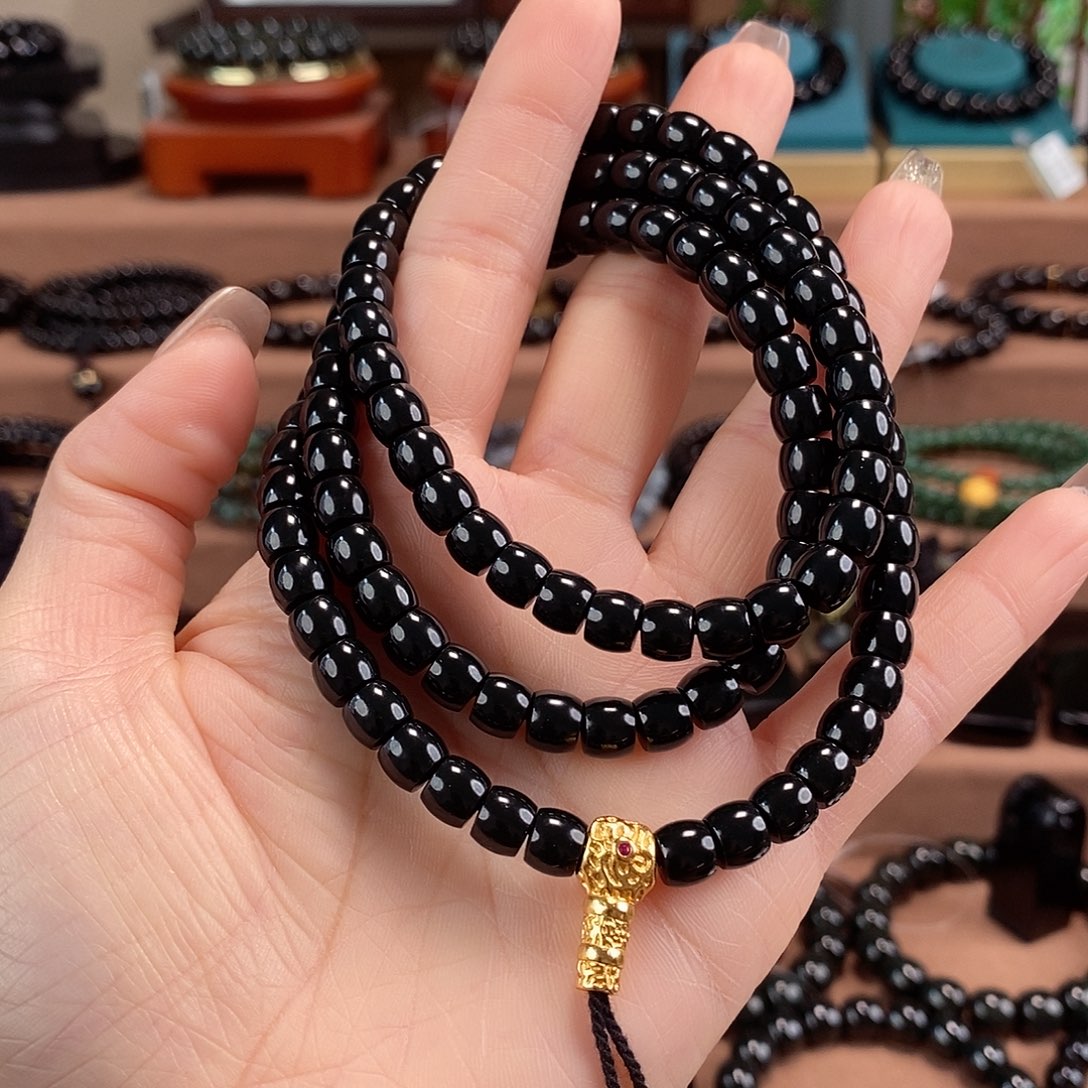 和田玉未镶嵌手链7又黑又细