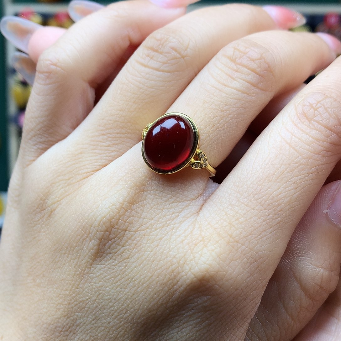 血珀戒指银S925镶嵌戒指