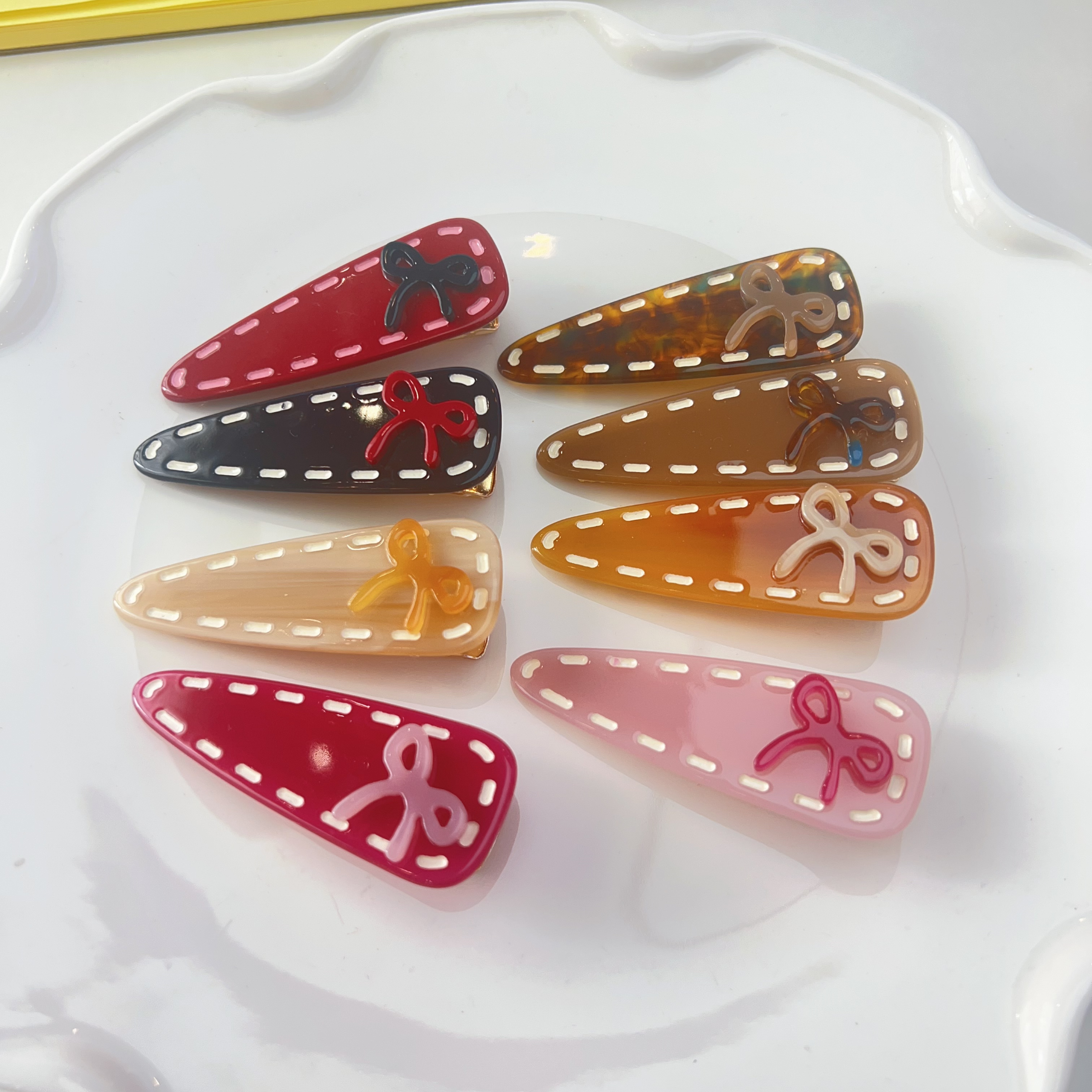 Y034百搭醋酸蝴蝶结三角侧边鸭嘴夹甜美可爱适合多种发型