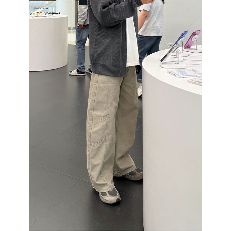 美式潮牌纯棉简约弯刀休闲裤男女秋季百搭宽松直筒裤情侣阔腿长裤