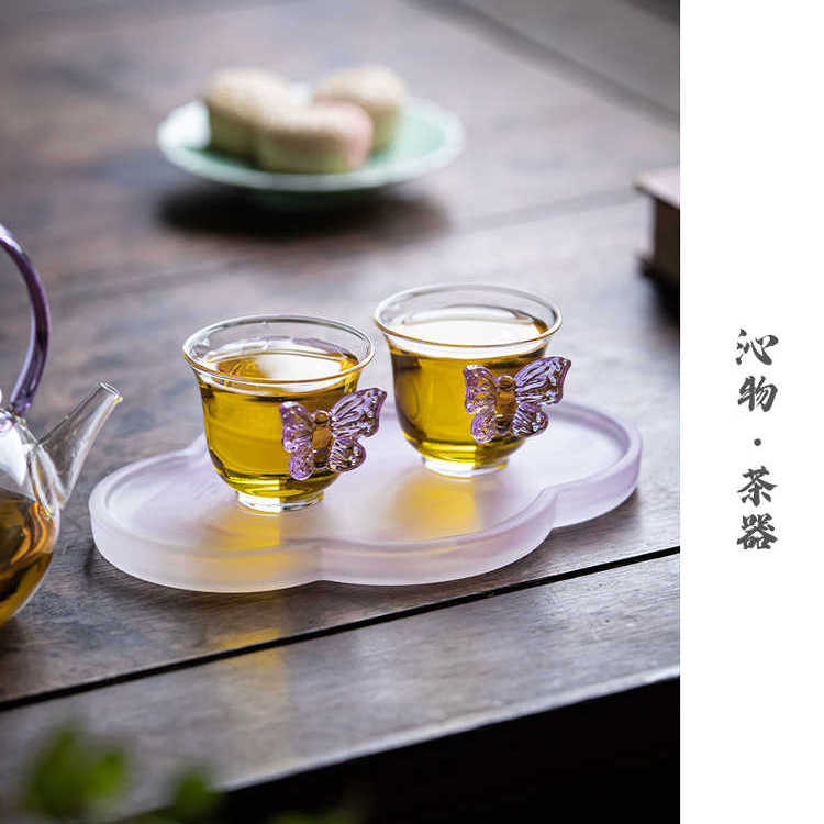 紫色立体蝴蝶茶杯高硼硅玻璃主人杯单杯个人专用品茗杯单杯女生