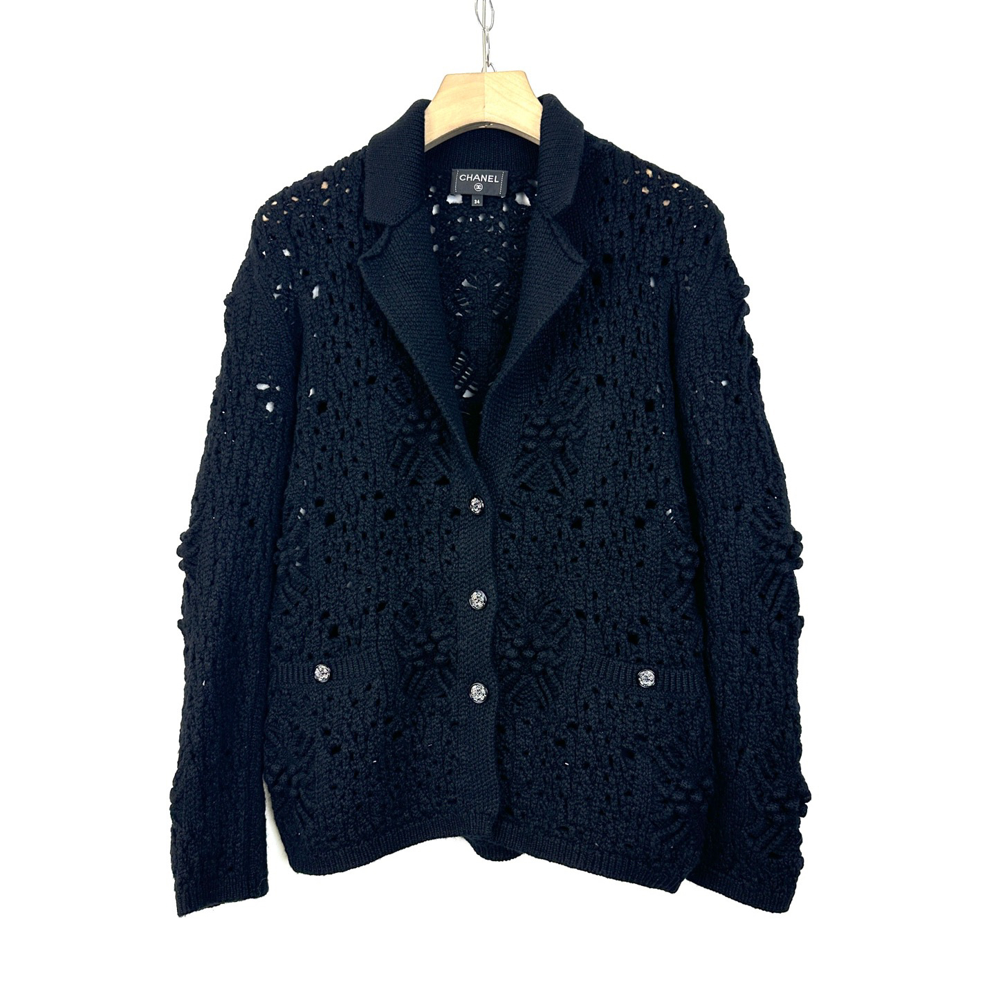 99新 Chanel/香奈儿 34码/黑色针织镂空外套/全新闲置/07324/