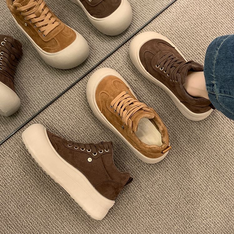  加绒高帮运动板鞋女2025秋冬新款爆款厚底百搭休闲德训鞋保暖