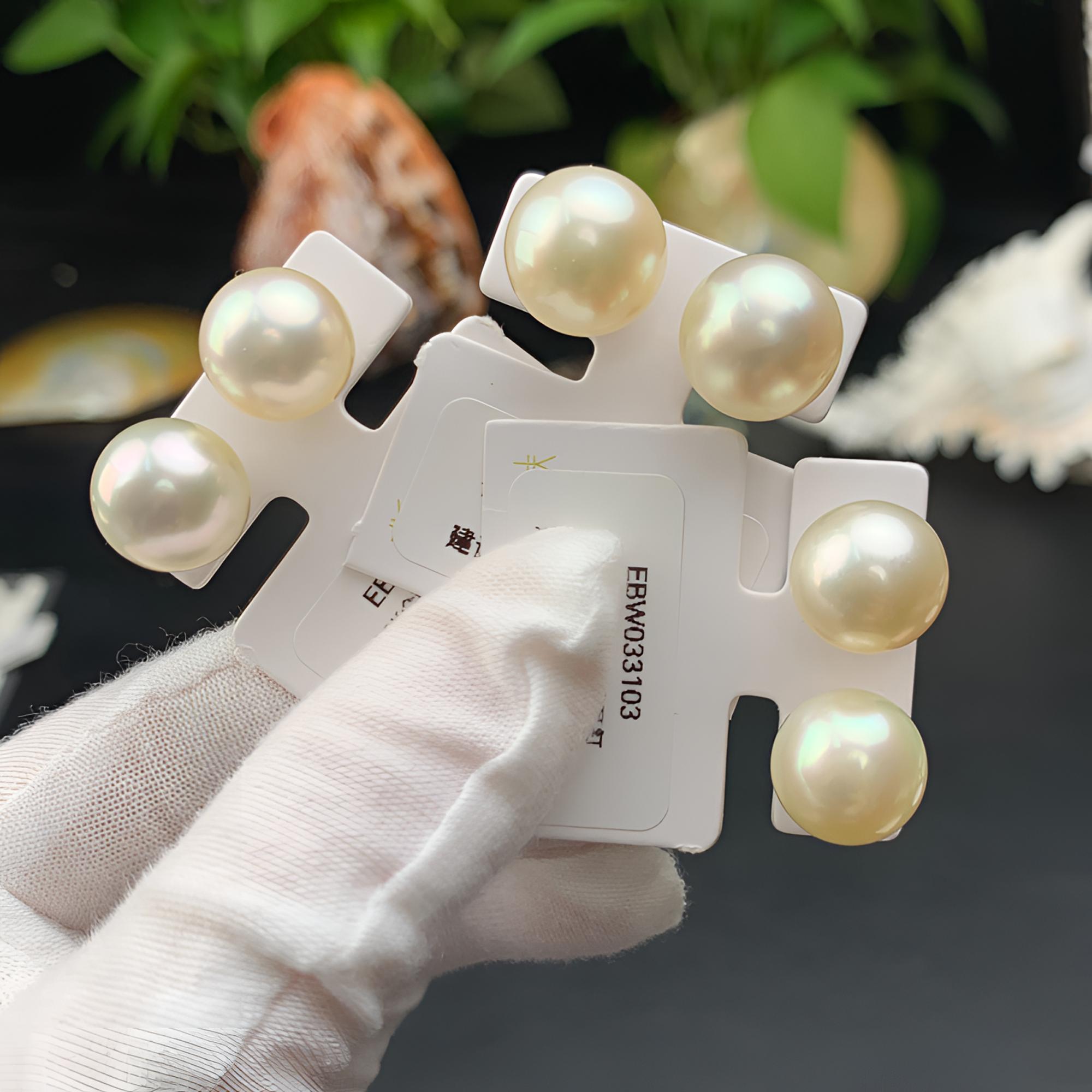 海水南洋白珍珠耳钉耳饰18K金干枯玫瑰色12-13mm（多样性发其一）