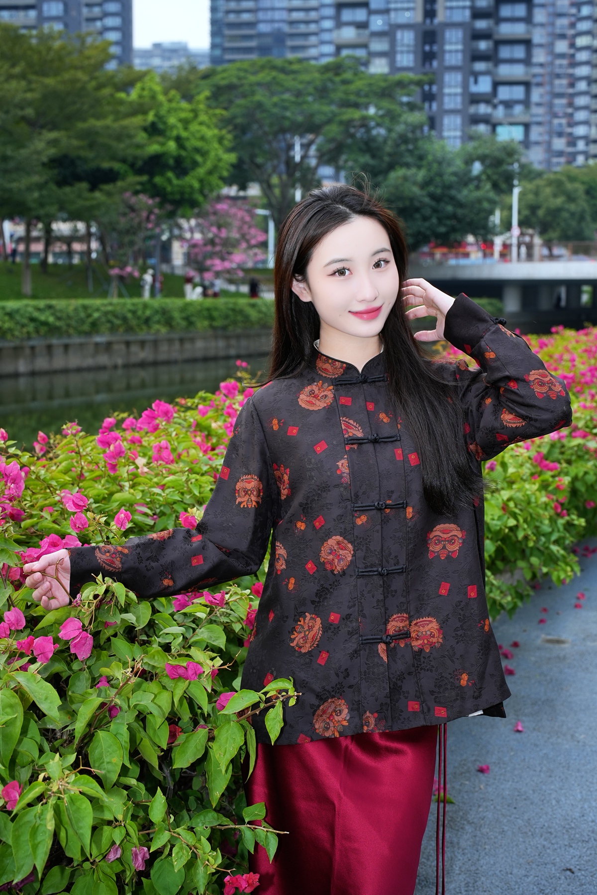 蓝大【雨萱】新中式桑蚕丝长袖上衣7391