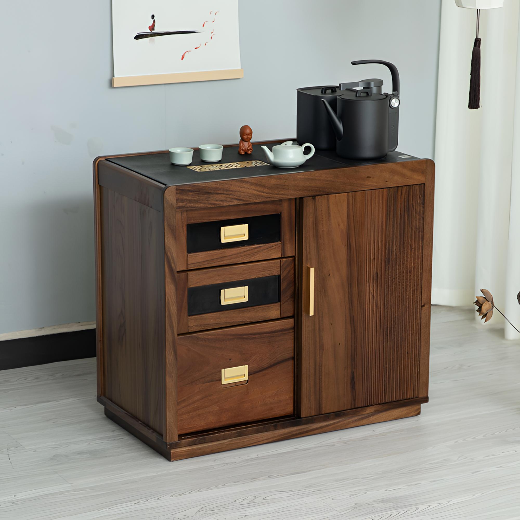 南美胡桃木移动茶水柜储物茶几客厅家用泡茶桌简约新中式烧水茶柜