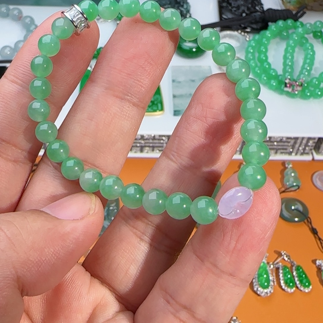 翡翠未镶嵌手串冰果绿手串