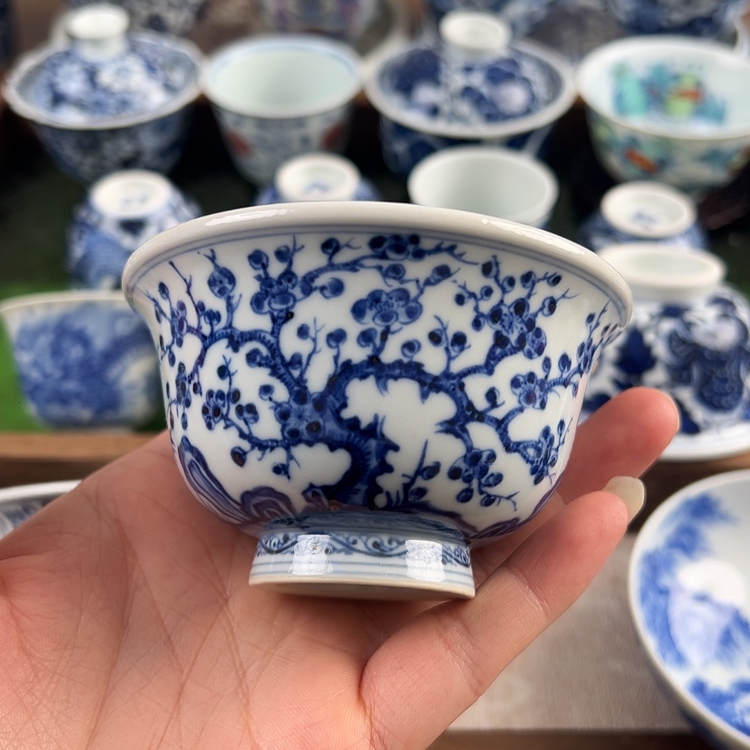 何***呢青花压手松竹梅手工