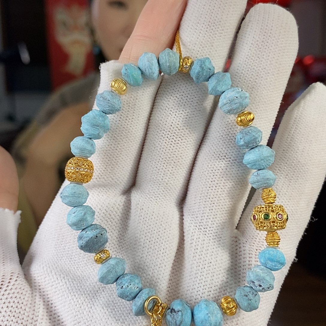 绿松石银S925镀金镶嵌珠宝奇石