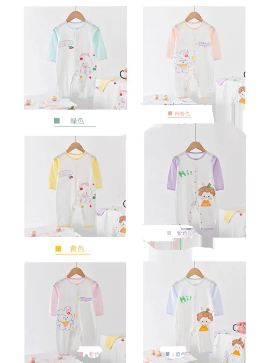 可爱风长袖夏季卡通风哈衣薄款婴儿爬服紫色连体衣夏款夏装空调服
