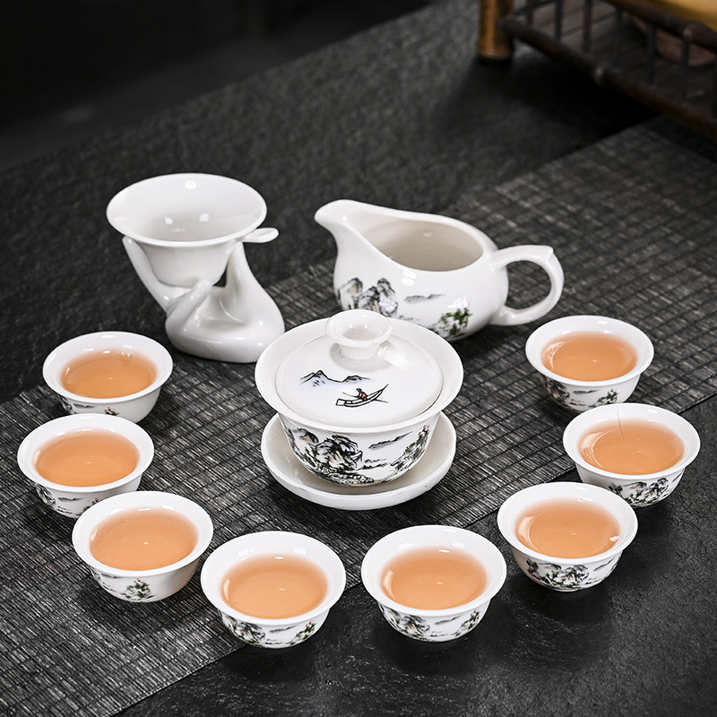 德化白瓷功夫茶具套装批发国庆中秋赠送伴手商务礼品陶瓷茶具印字