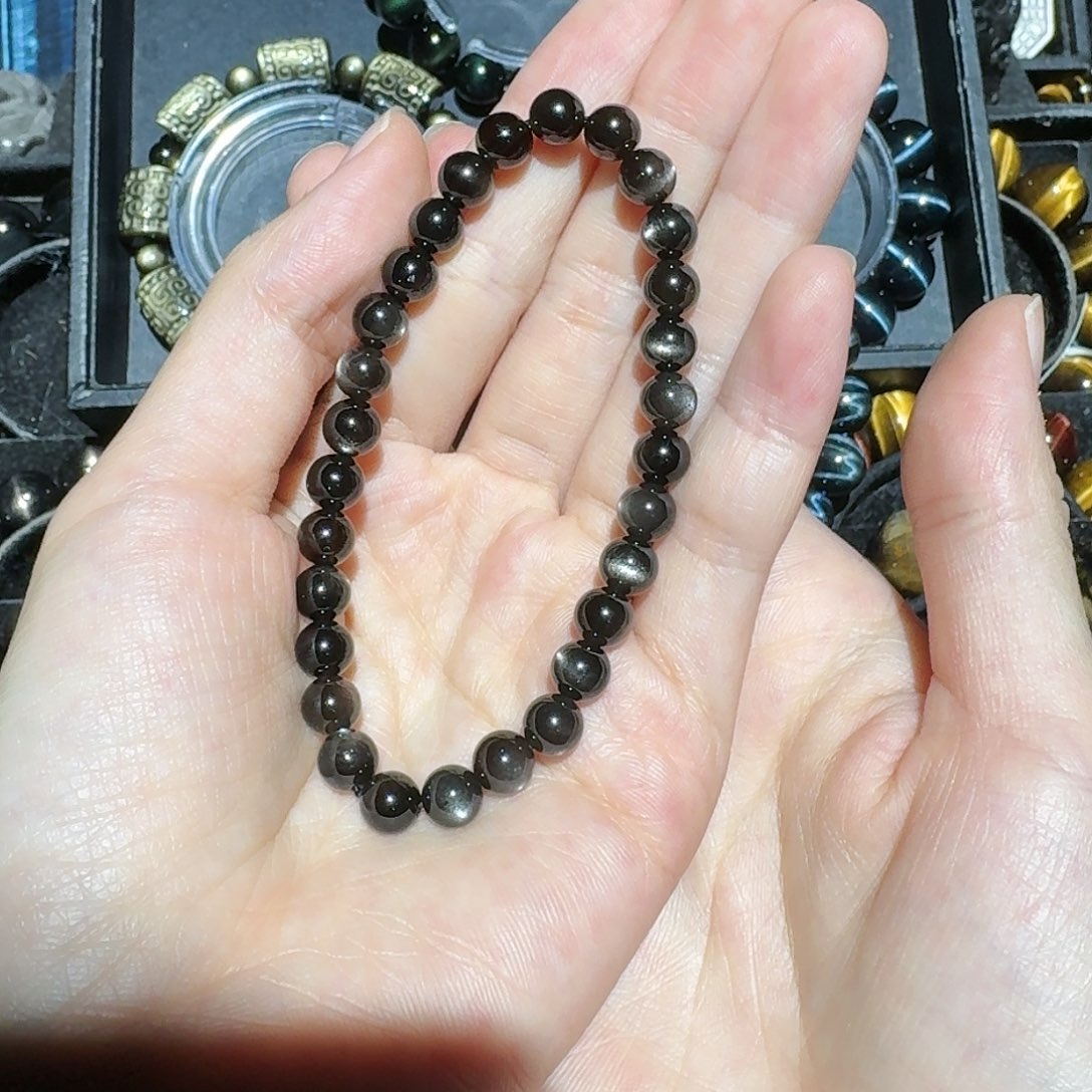 栩***生黑曜岩未镶嵌手链