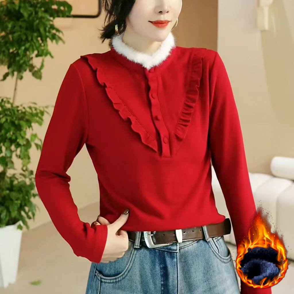 【桃姐宠粉】M1236冬季时尚百搭气质长袖保暖打底衫显瘦上衣女