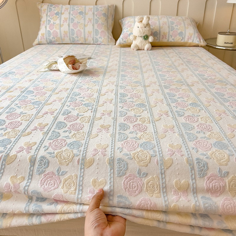 冬季雕花牛奶绒床笠单件加厚保暖珊瑚绒床罩床垫保护套罩