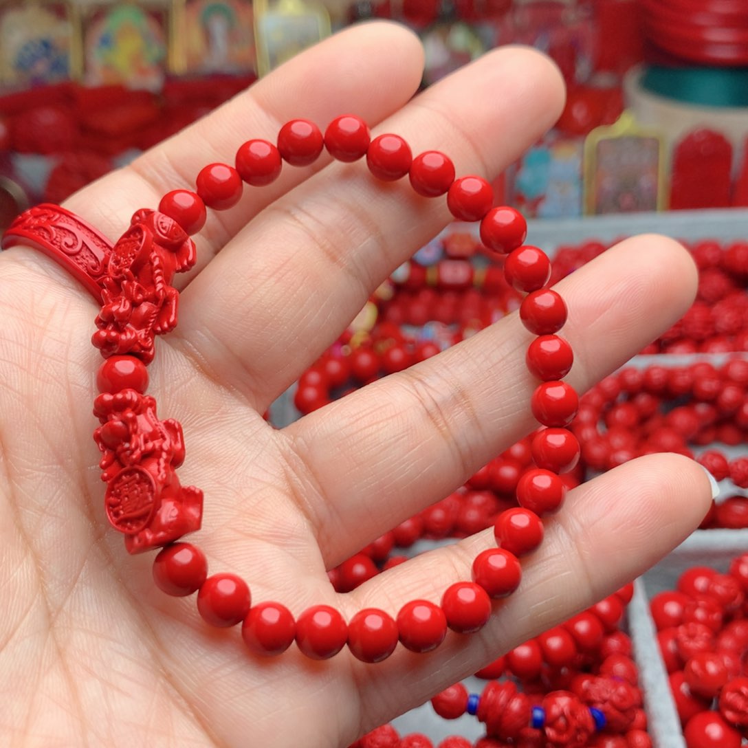 天然辰砂工艺品朱砂貔貅手串