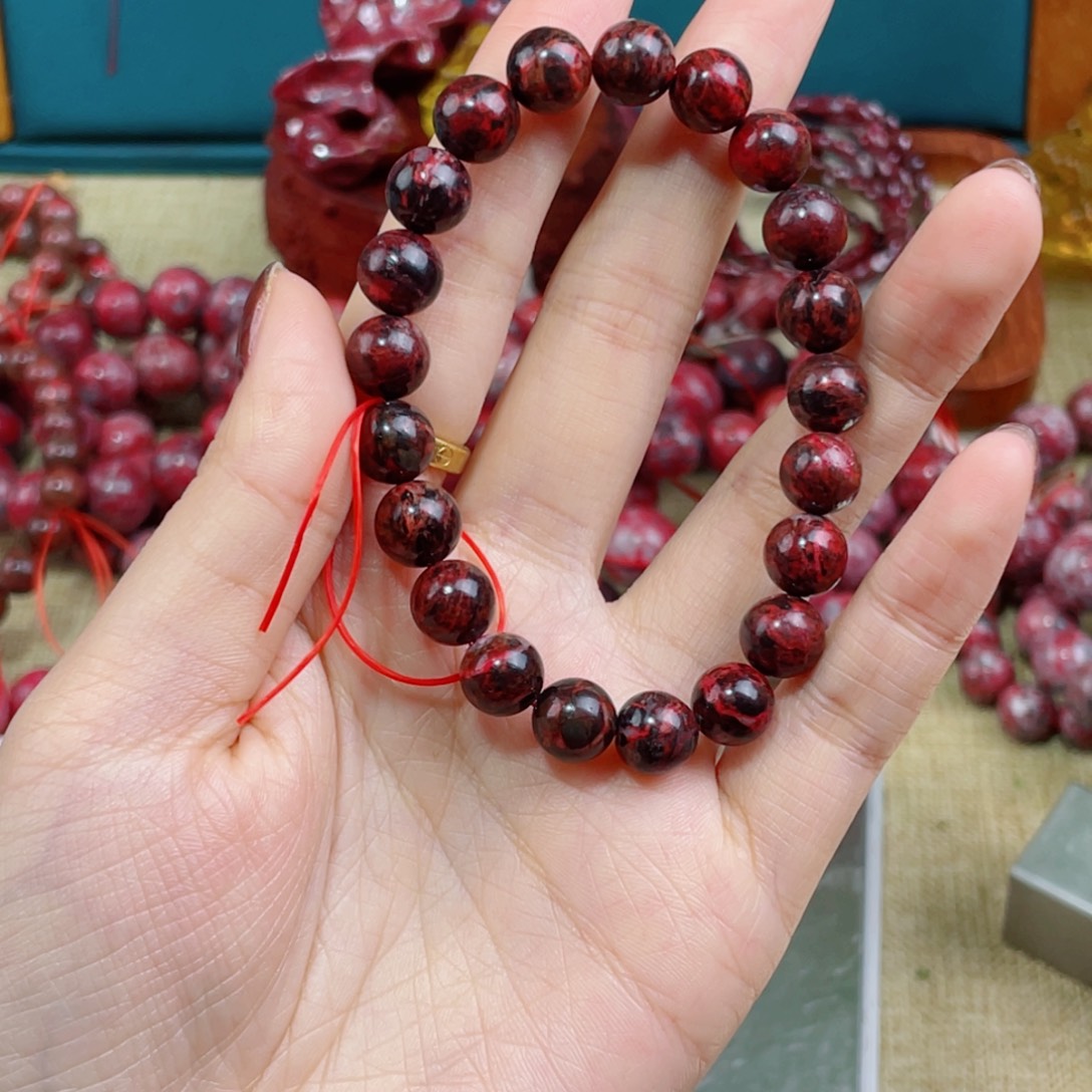 点***滴天然辰砂天然原矿手串
