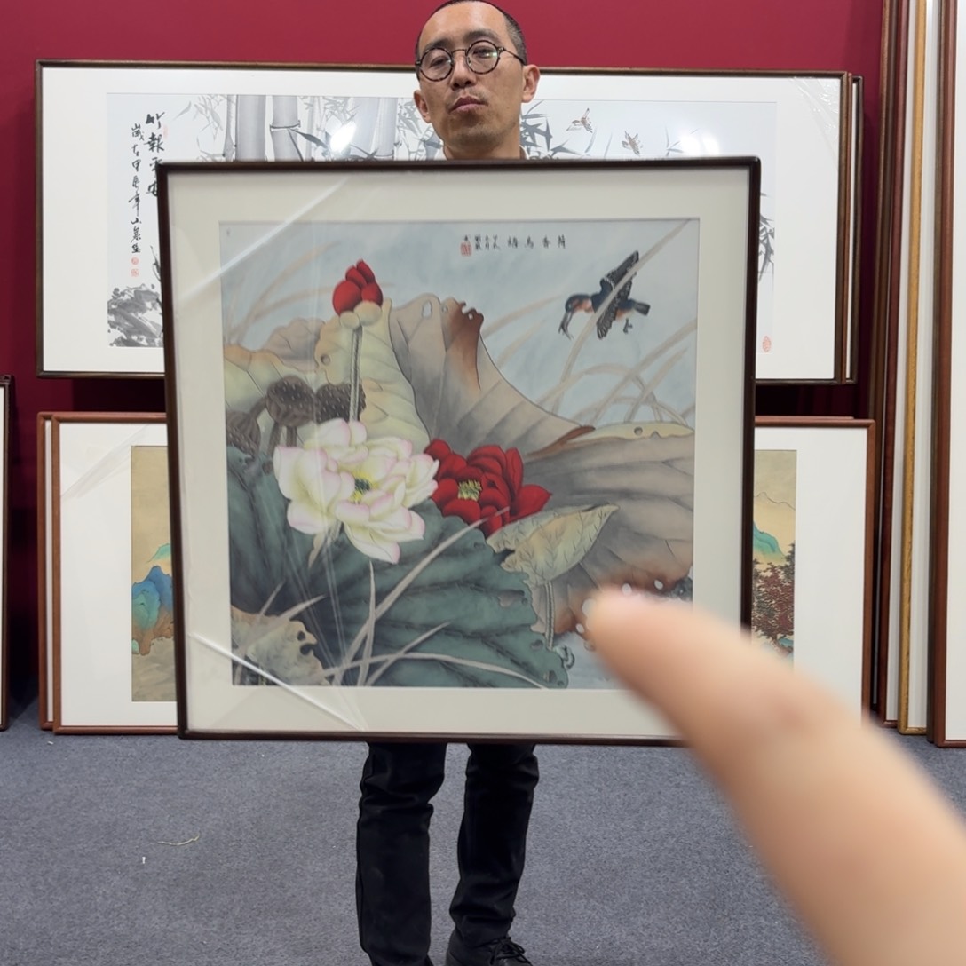 国画带框绘画80/80尺寸