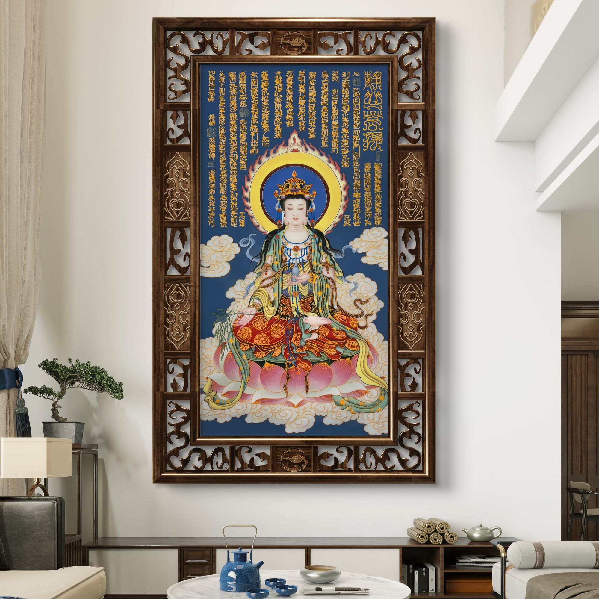 《静心菩提》杭州锦丝绫布软装裱