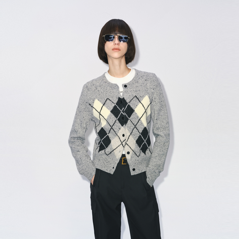 MOCO针织衫开衫2025冬新品费尔岛毛衣菱格纹含绵羊毛MBE4CAR022
