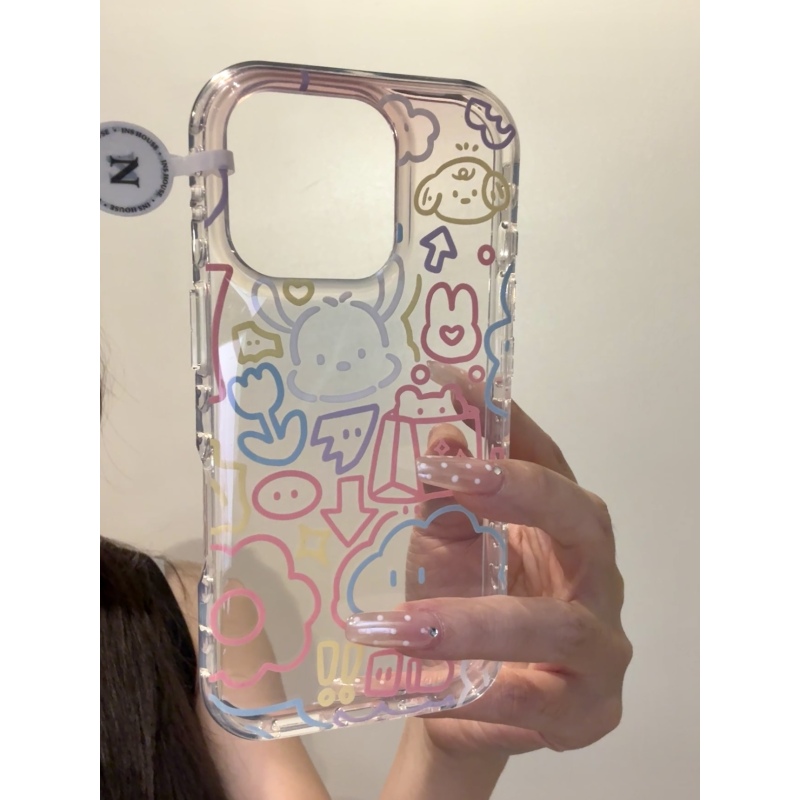 治愈系彩色涂鸦云朵可爱帕恰狗适用iphone17promax苹果15手机壳14
