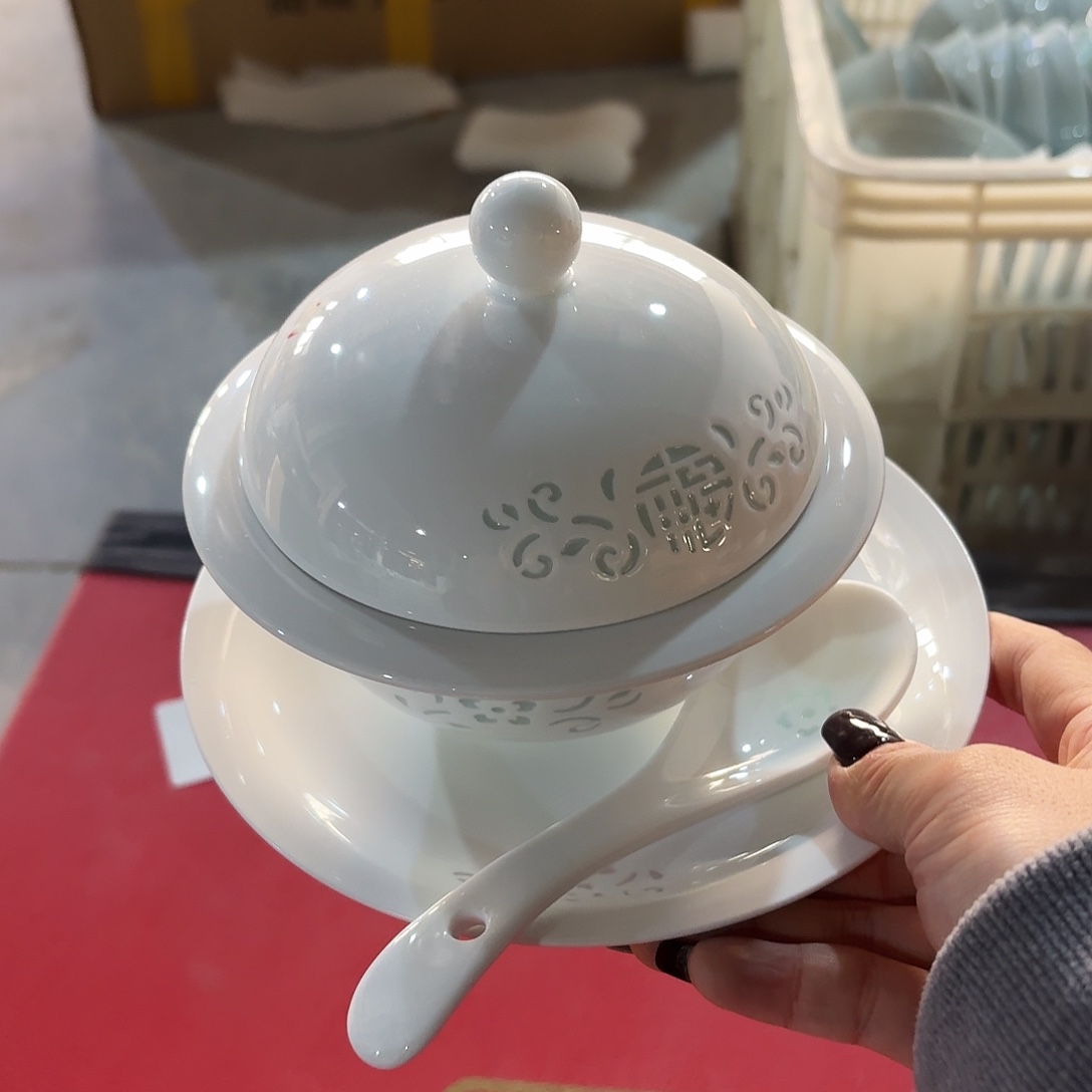 景德镇炖盅一套青微瑕