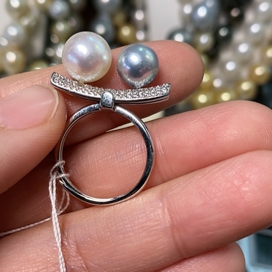 海水珍珠戒指银S925镶嵌8.2-9.4