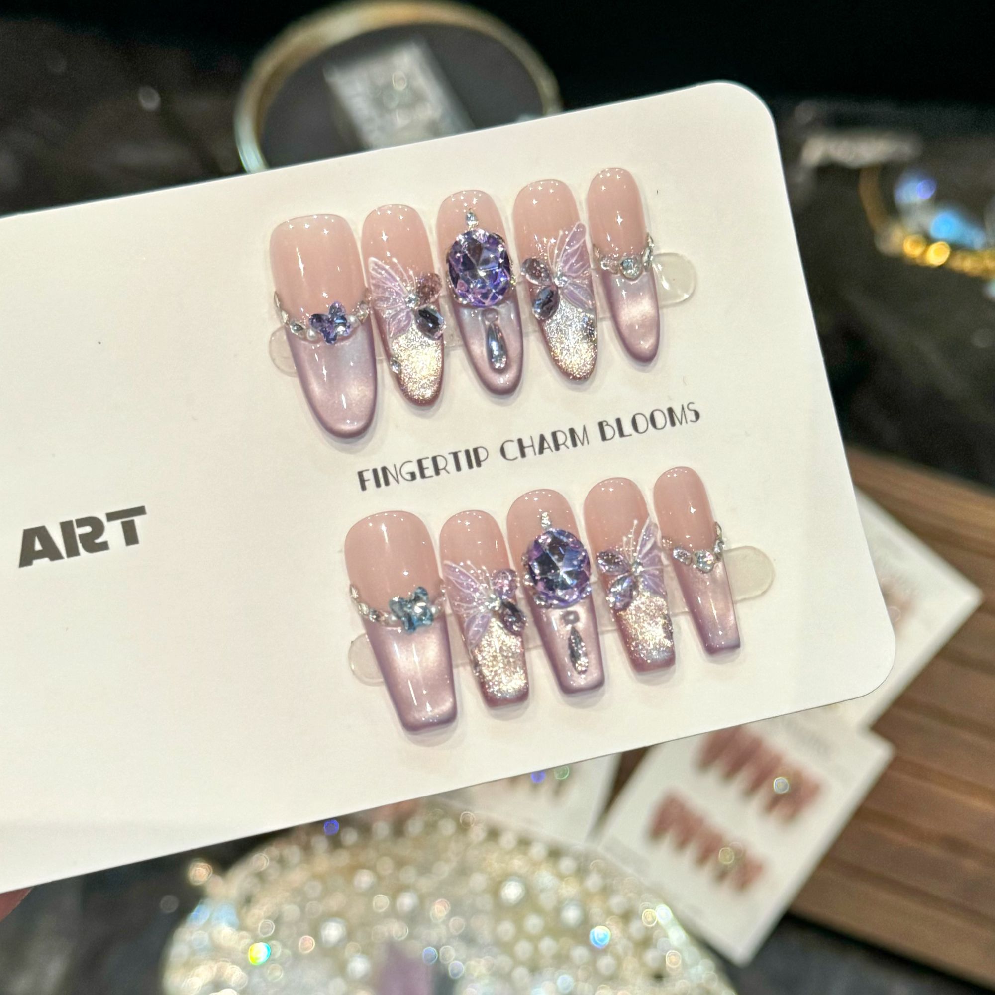 【紫蝶】纯手工可拆卸显白百搭紫色系猫眼美甲穿戴甲贴片