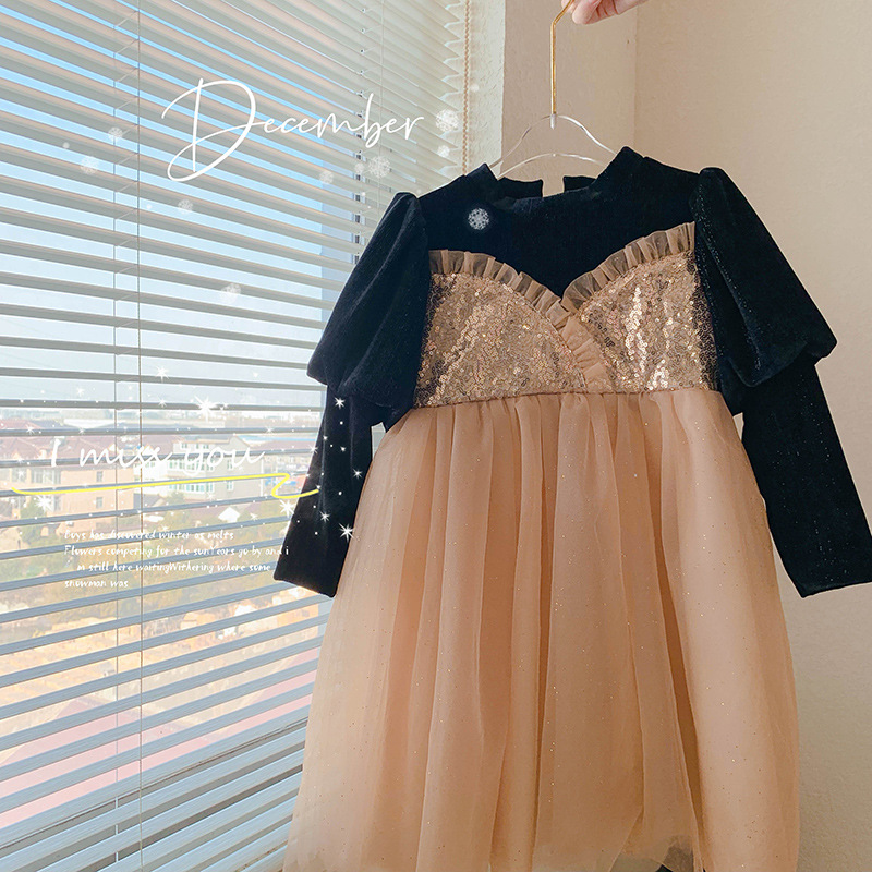 【本妈】高定 “星辰坠落”丝绒亮片假两件加绒网纱裙911 29‘9