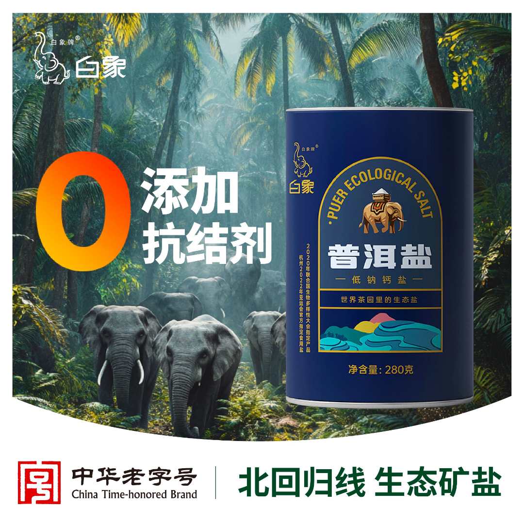 白象牌普洱盐低钠钙盐280g瓶绿色健康无抗结剂精纯矿盐炒菜煲汤