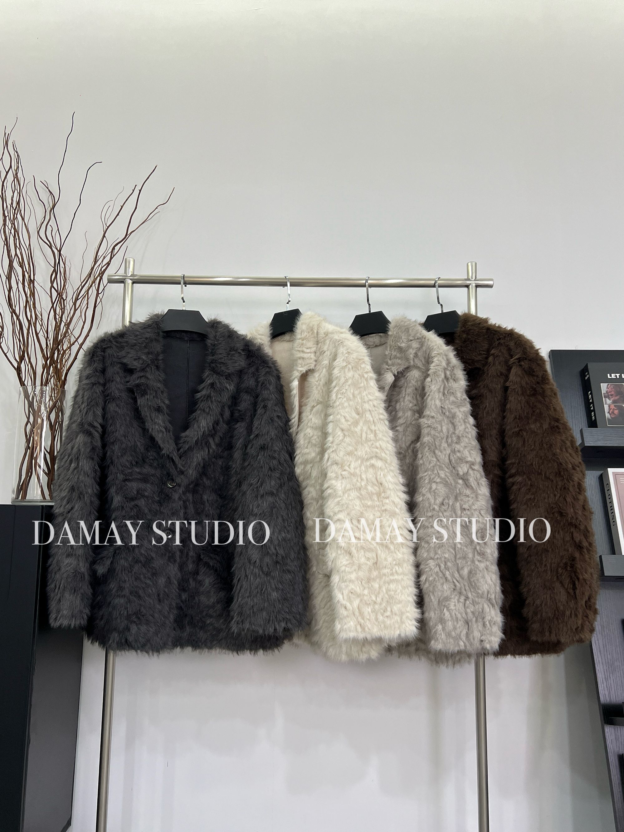 DAMAY推选时尚百搭纯色设计宽松大版皮毛一体外套