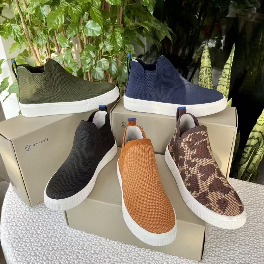 休闲板鞋平底飞线编织弹力女鞋圆头高帮鞋-018