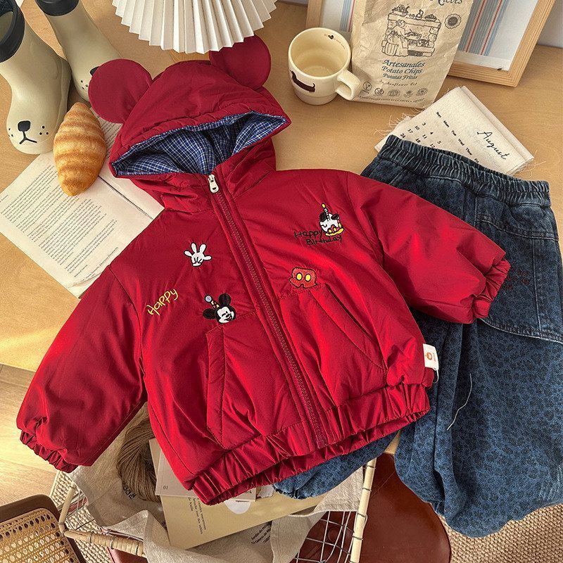 儿童加绒加厚小棉衣2025冬季男童绣花加绒加厚小兔貂里布棉袄批