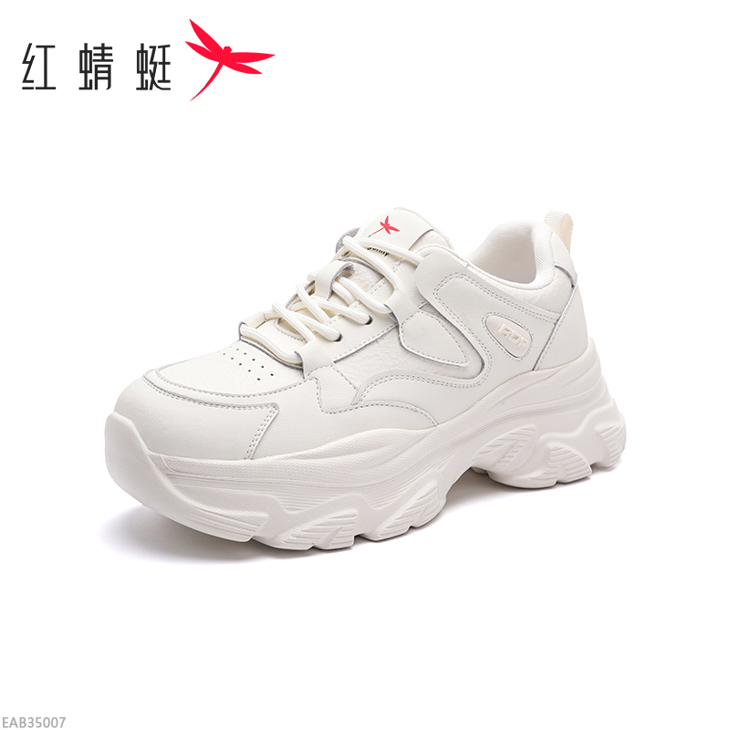 红蜻蜓面皮厚底增高老爹鞋女2025秋季新款透气时尚百搭休闲鞋J