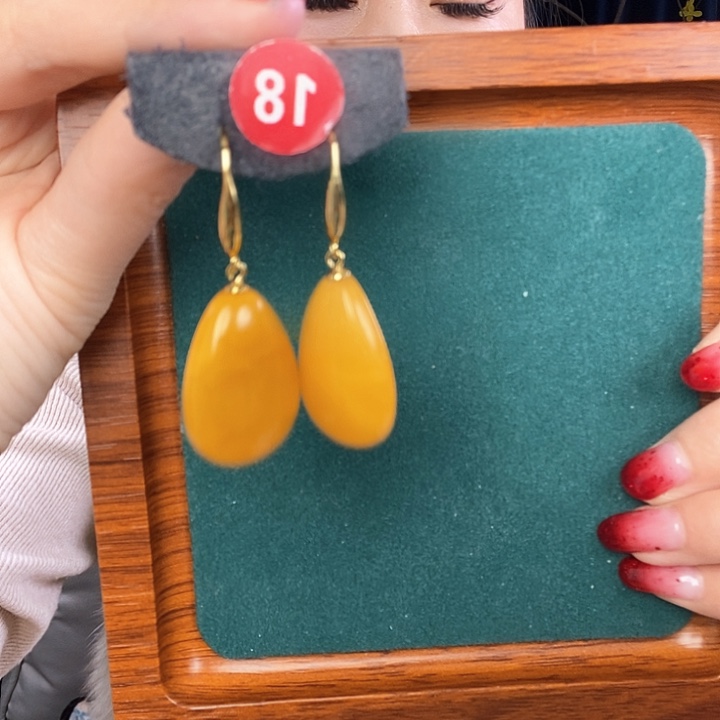 蜜蜡耳饰银S925镶嵌耳吊