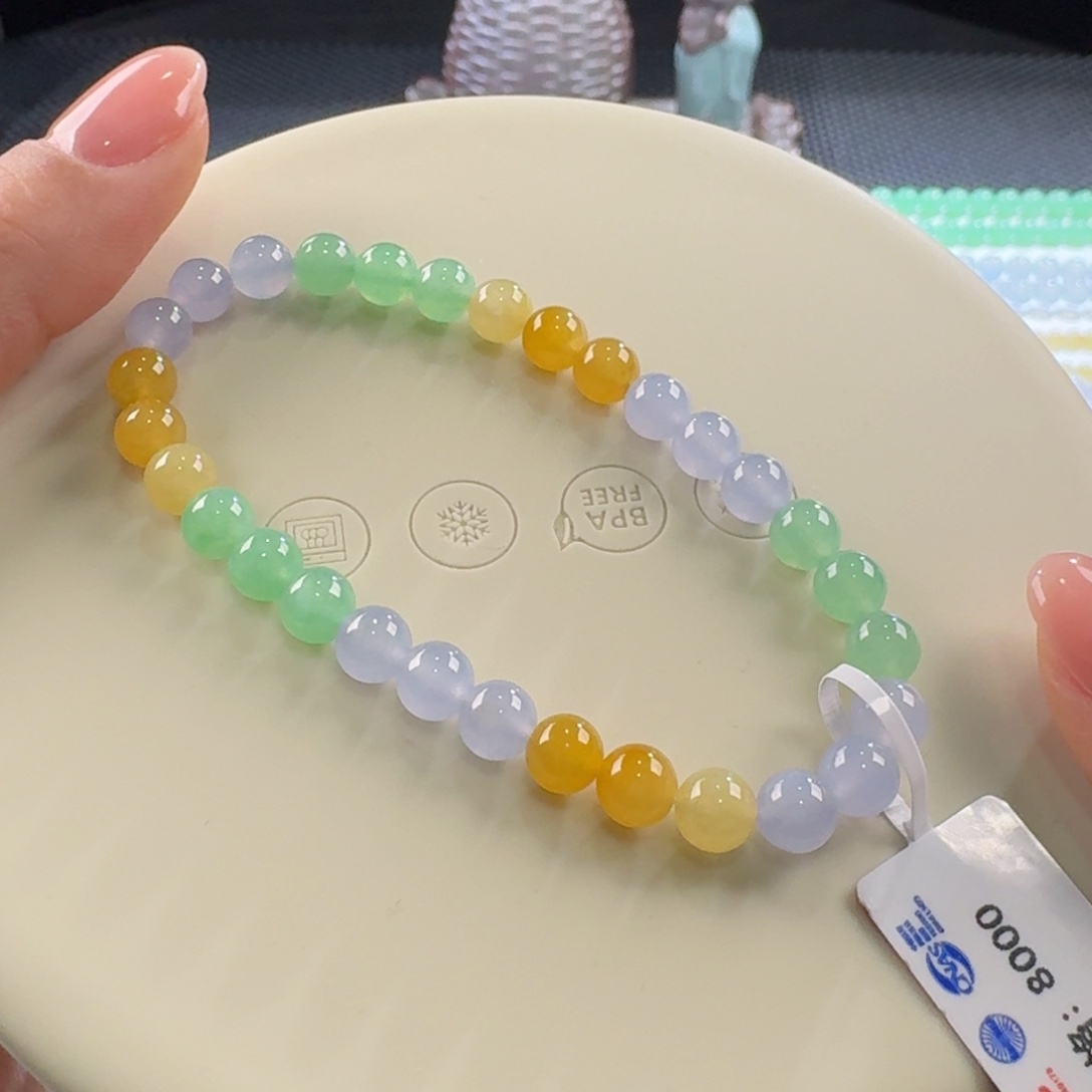 翡翠手链未镶嵌福禄寿多宝单圈6mm