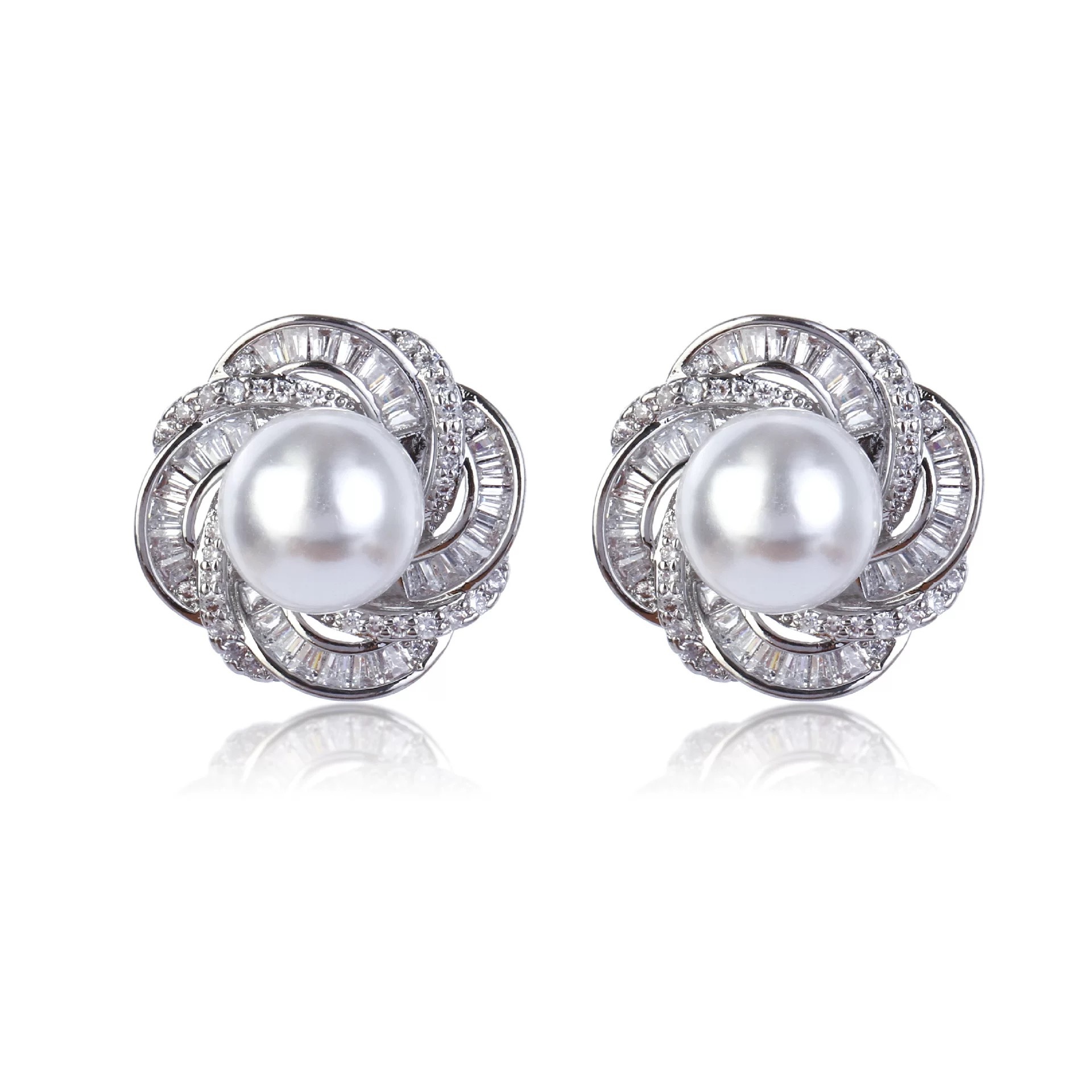 铜合金锆石耳饰 复古小巧法式珍珠耳钉