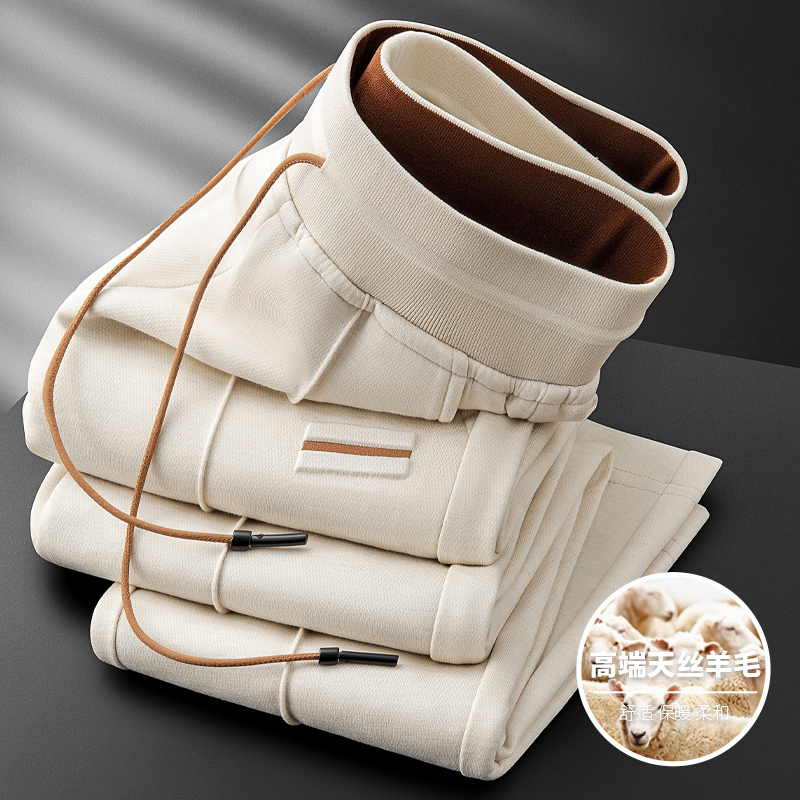 有加绒选~秋冬老钱风空气层羊毛天丝直筒纯色男士休闲裤运动裤男