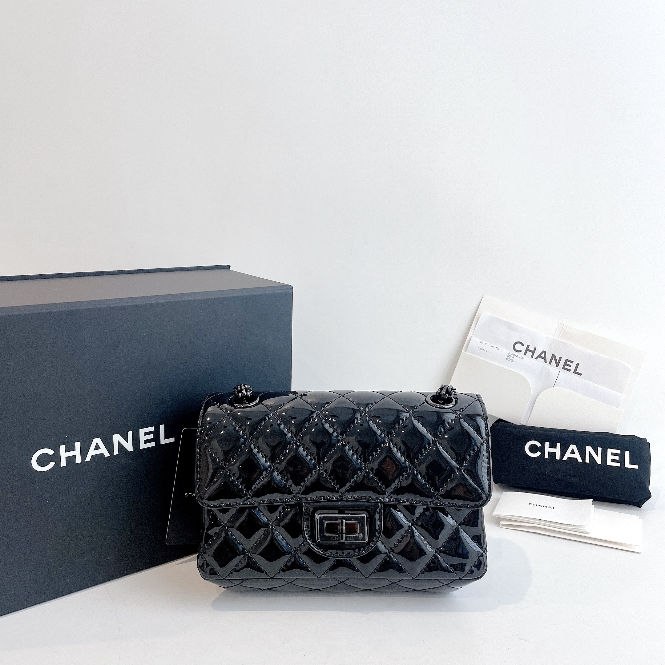 全新未使用 Chanel/香奈儿 漆皮So Black Mini 2.55单肩包 芯片