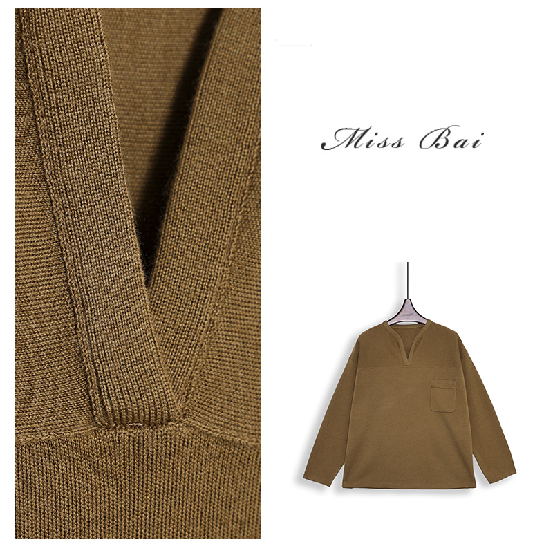 YIWEN-【楚门的世界】气质感V领宽松澳洲精纺羊毛休闲针织衫MY6034