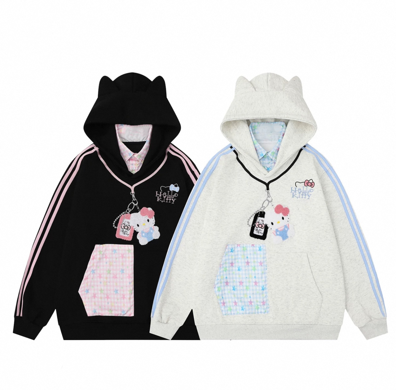 番茄酱酱tomorrow美式甜酷风kitty假两件连帽卫衣宽松慵懒风外套