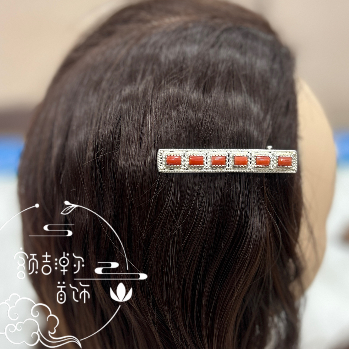 925银羽毛耳饰 做旧银发夹420