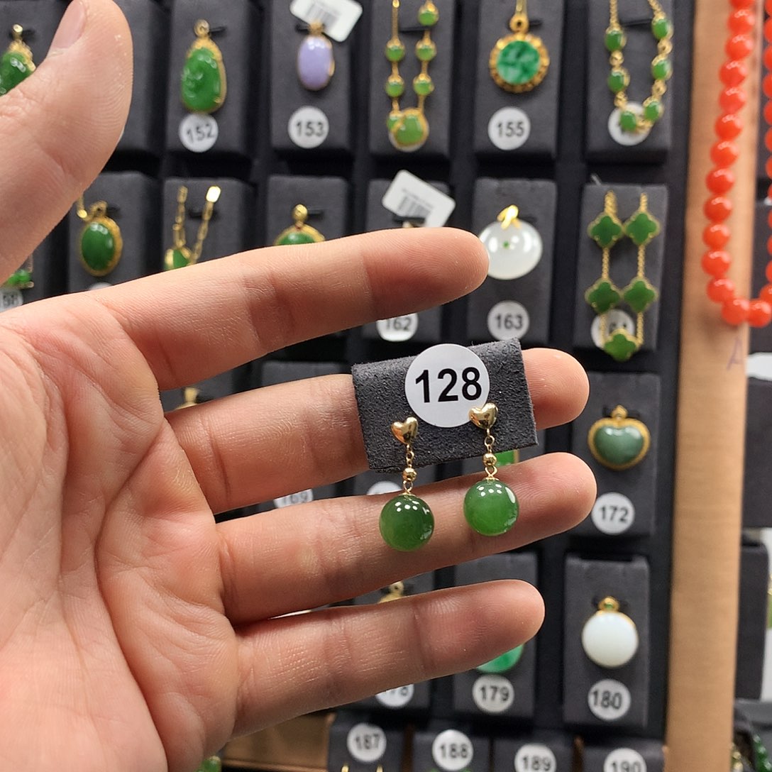 和田玉耳饰18K金镶嵌