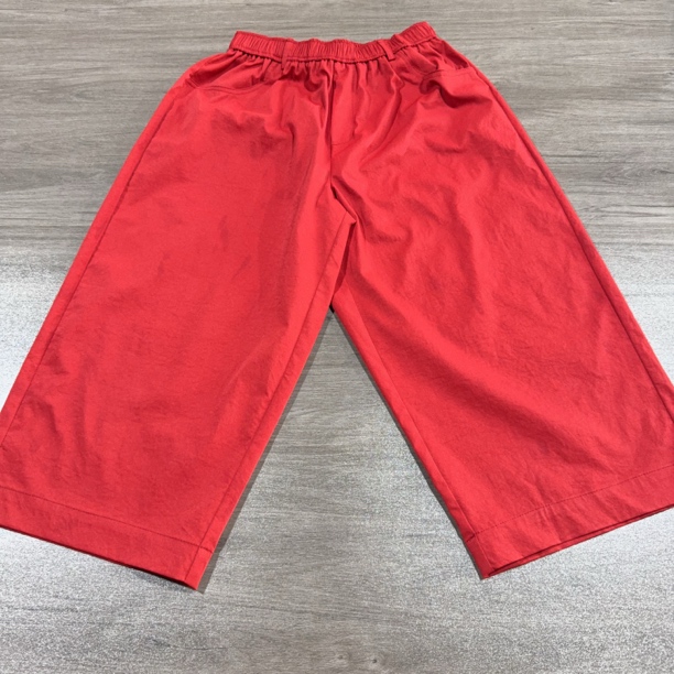 欧格家红色八分宽松舒适松紧腰百搭裤