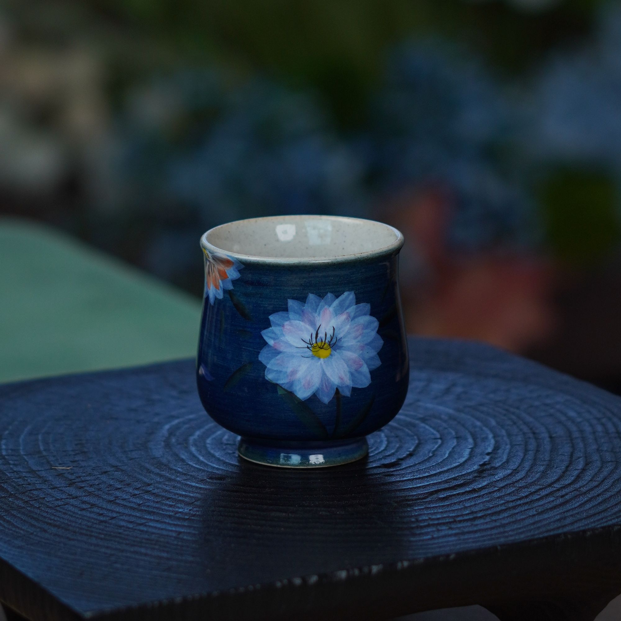 菊蓝纪碧落繁花（布袋杯）重工纯手绘雏菊布袋杯单杯茶具茶器