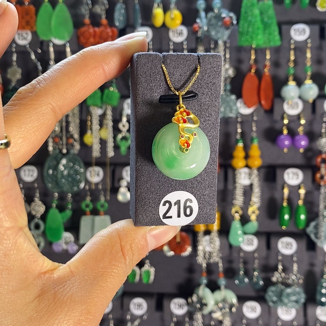 银S925镶嵌翡翠耳饰216