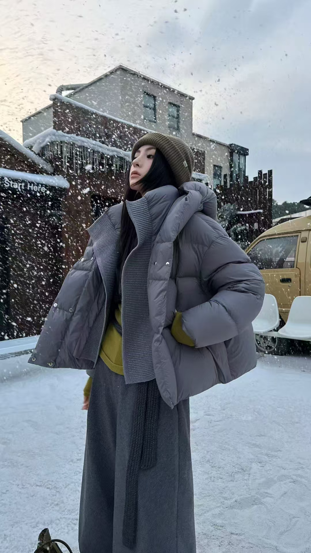 2025冬季新款25570款210克95白鸭绒针织拼接韩系洋气短款羽绒服女